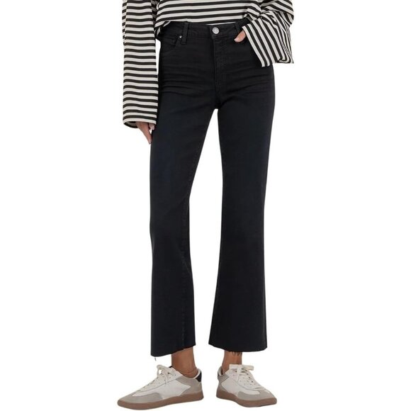 Womens High-Rise Flare Ankle Jeans Cotton Blend Slim Fit Casual